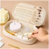 Kosmetyczka organizer na kosmetyki kremowa dwupoziomowa 23x13