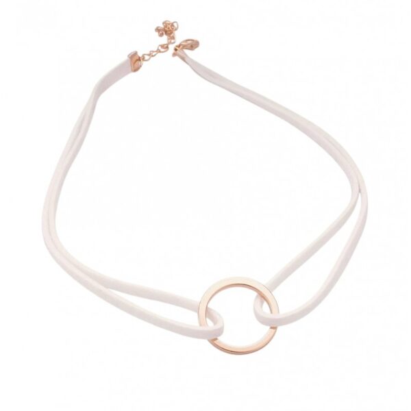 NASZYJNIK CHOKER RZEMYK ZŁOTE KÓŁECZKO BIAŁY N296B